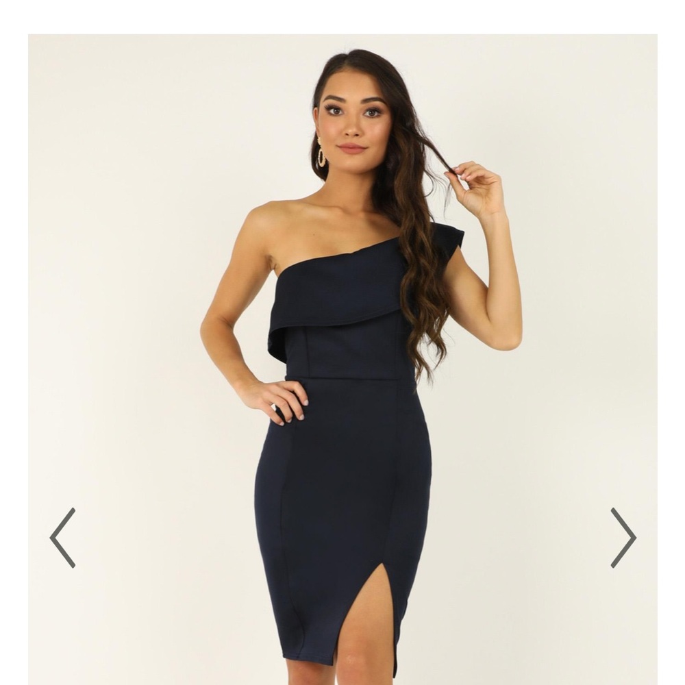 Showpo Navy One-Shoulder Seven Seas Dress